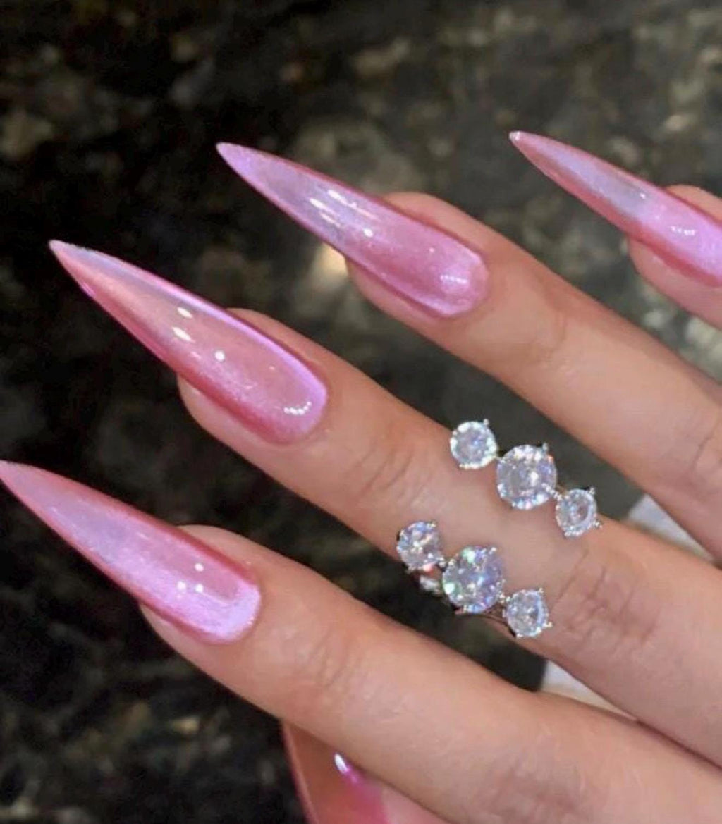 Pink Moonlight Cateye | Handmade Press on Nails