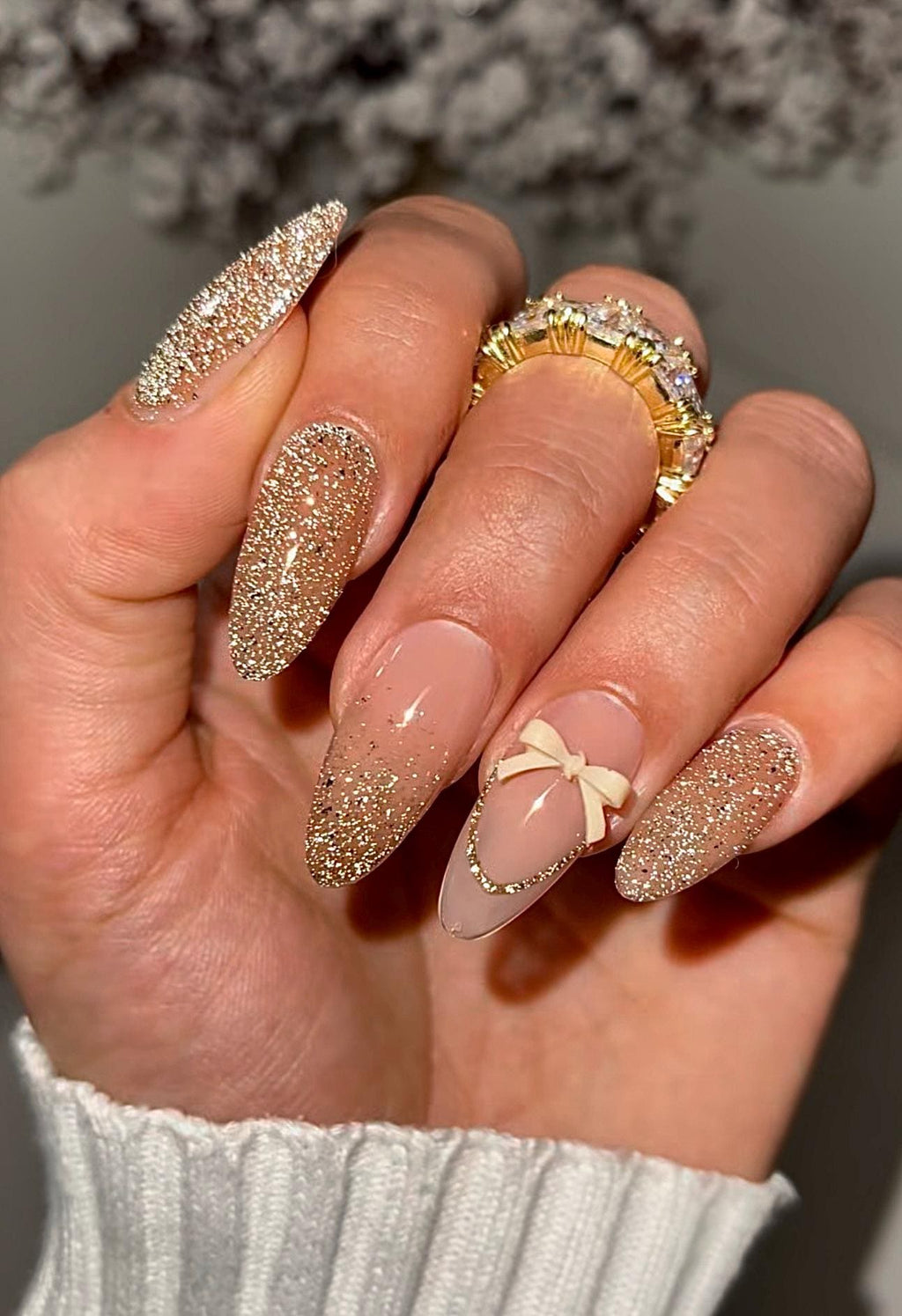 Reflective Gold + Bows | Handmade Press on Nails