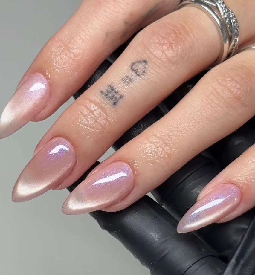 Glassy Pink Nude Cateye | Handmade Press on Nails