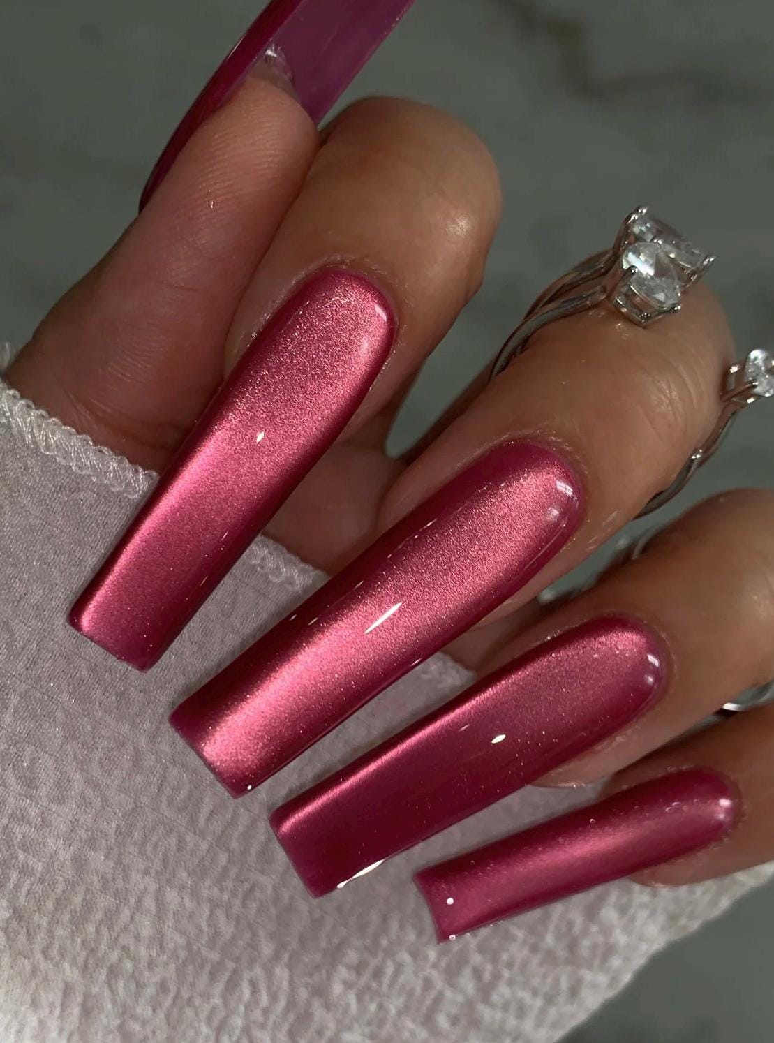 Blossom Pink Cateye | Handmade Press on Nails