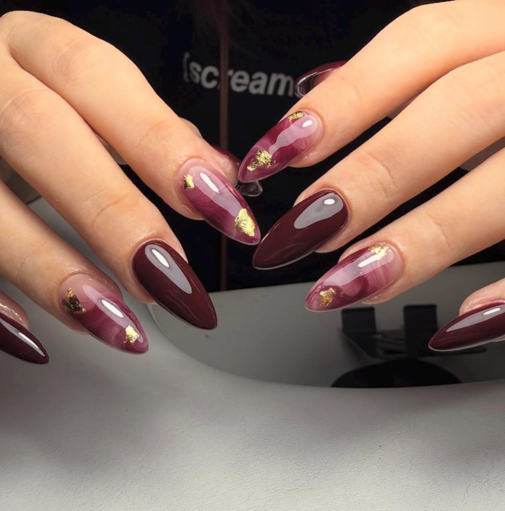 Smoky Cherry Mocha Marble | Handmade Press on Nails