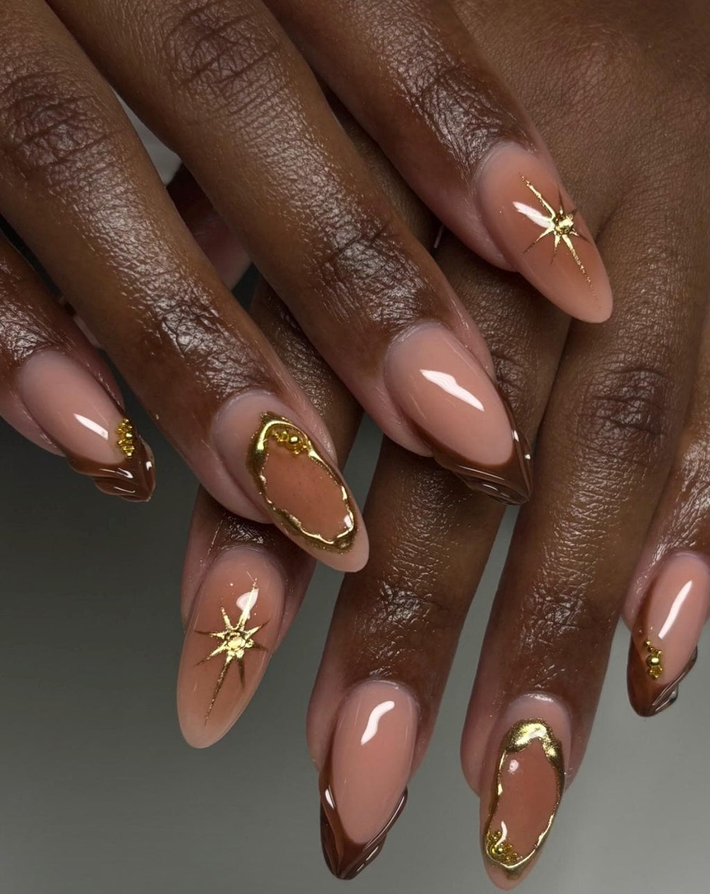 Brown Aura + 3D Chrome | Handmade Press on Nails