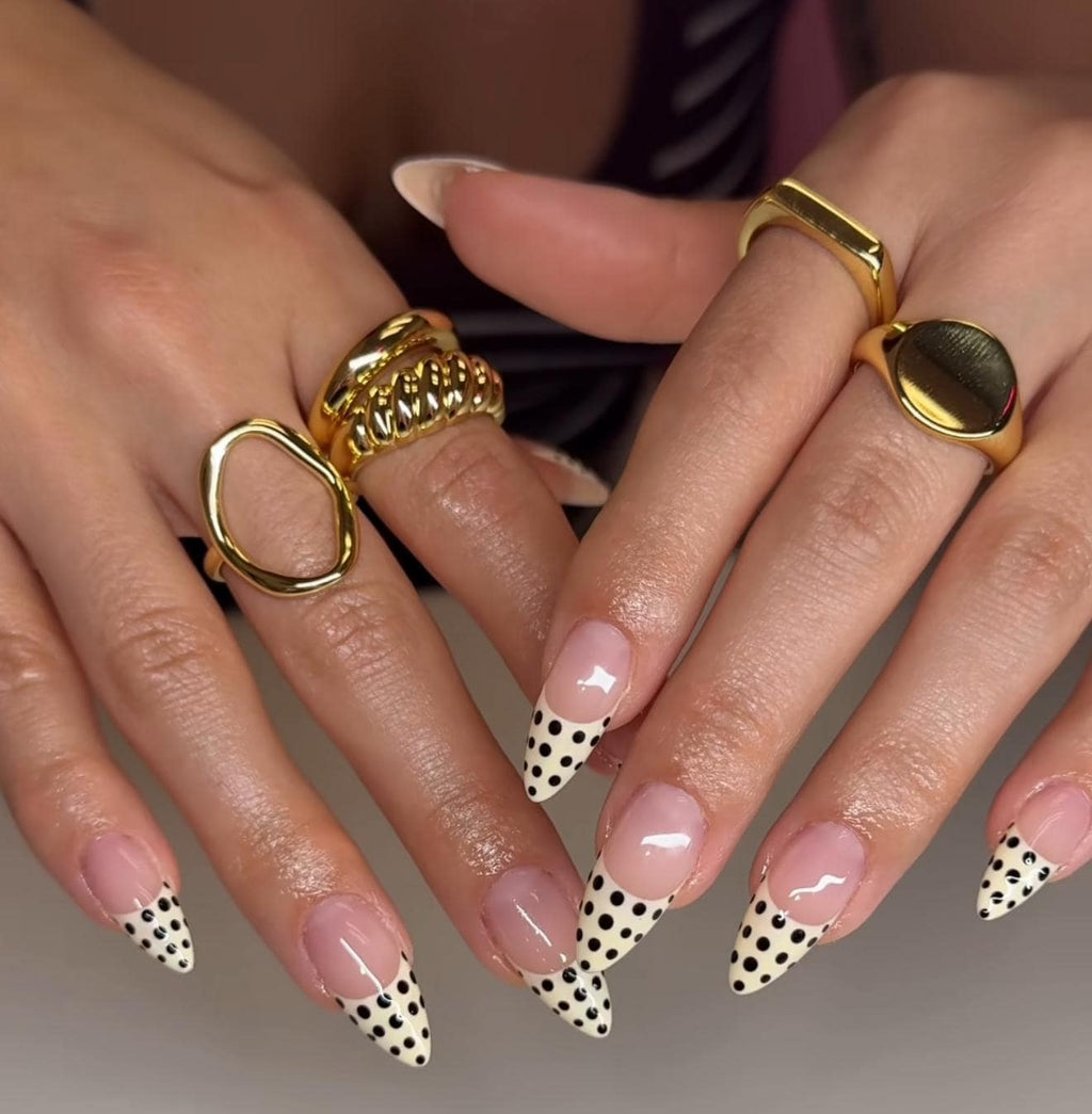 Cream Polka Dot French Tips | Handmade Press on Nails