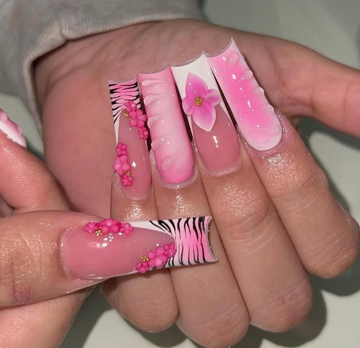 Pink Aura + Zebra | Handmade Press on Nails