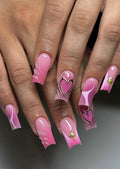 Pink Aura + Gold Chrome Hear  Handmade Press on Nails