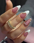 White 3D french + Pearl & Gold | Handmade Press on Nails