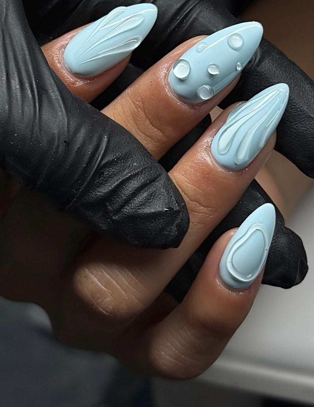 3D Sky Blue Handmade Press on Nails