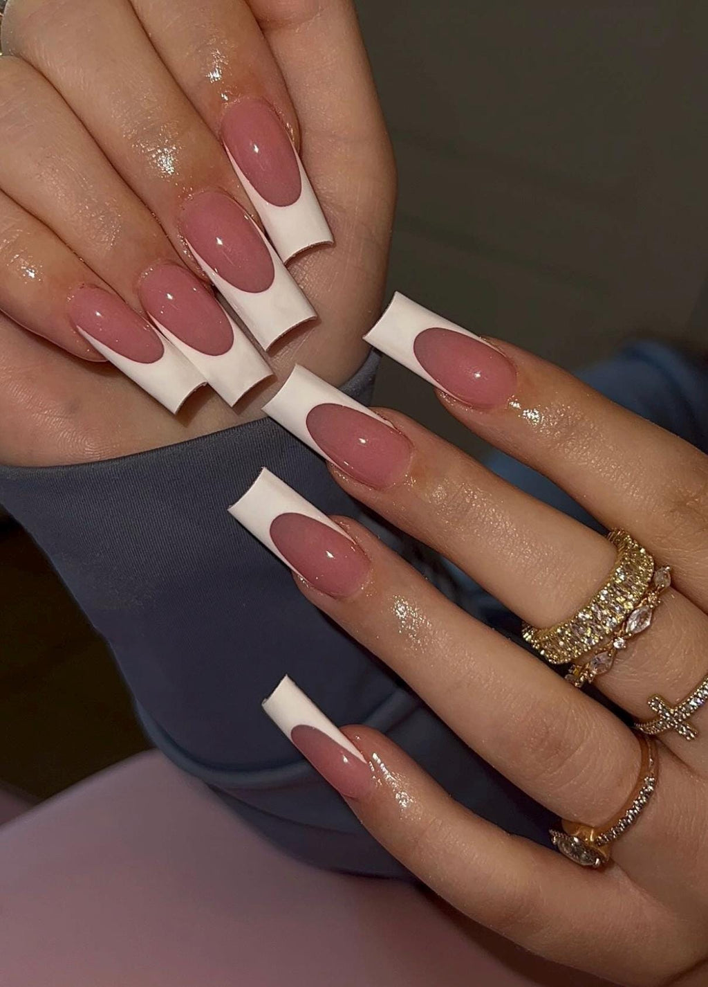 Classic French Tips Handmade Press on Nails