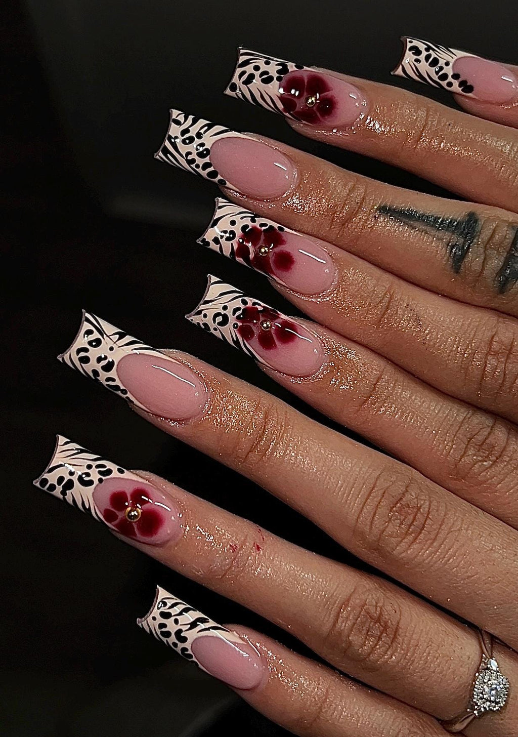 Animal Print + Blooming Flowers Handmade Press on Nails