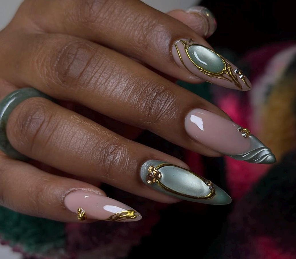 Jade Glass Mirror Nails | Handmade Press on Nails