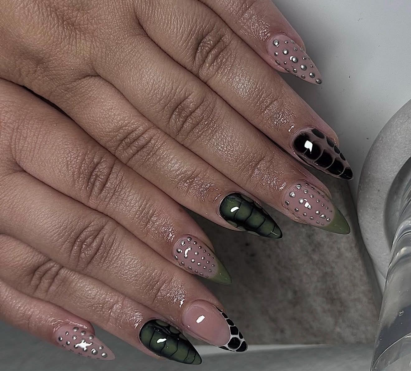 Turtle Green Croc Mix & Match | Handmade Press on Nails