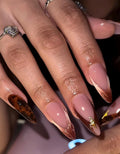 Brown Ombre Tips + Gold Charm  | Handmade Press on Nails