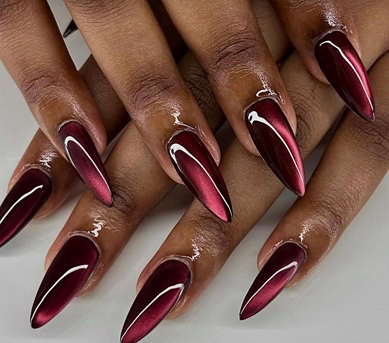 Wine Velvet Cateye | Handmade Press on Nails