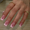 Pink French + Hearts  Handmade Press on Nails