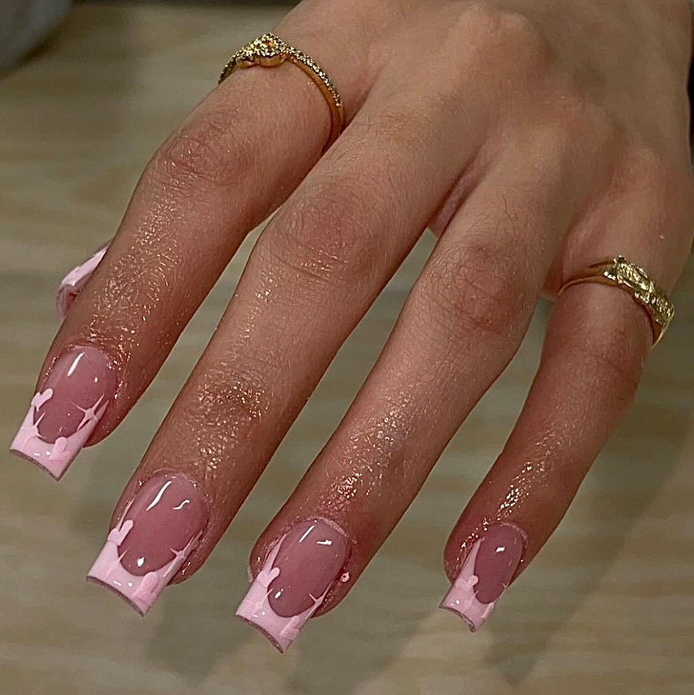 Pink French + Hearts  Handmade Press on Nails